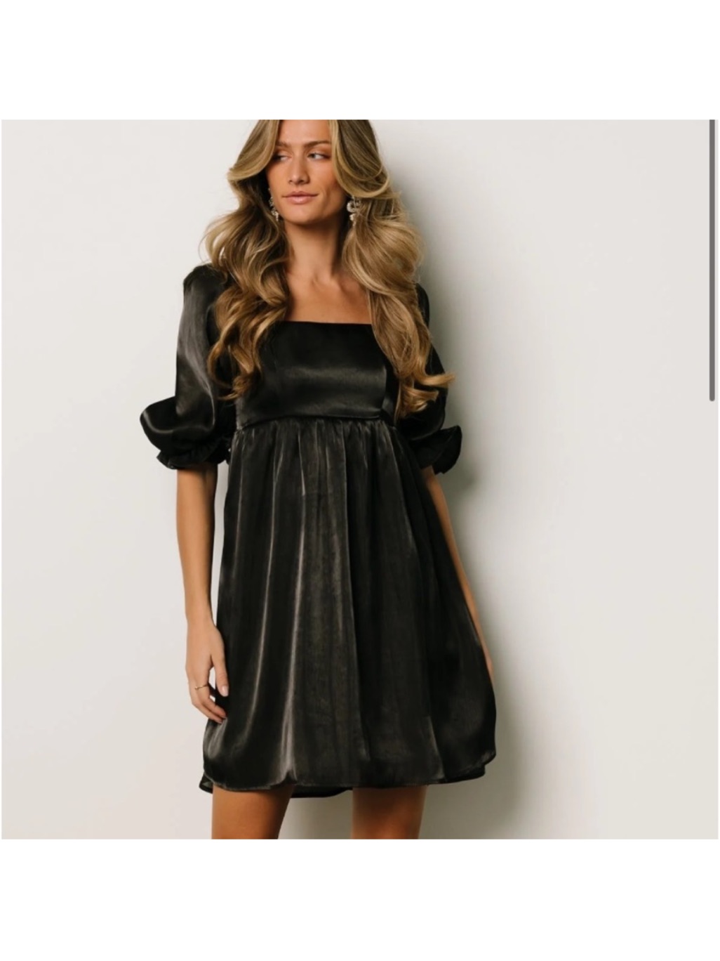 Baltic Born Black Puff Sleeve Square Neck Babydoll Dress Size L